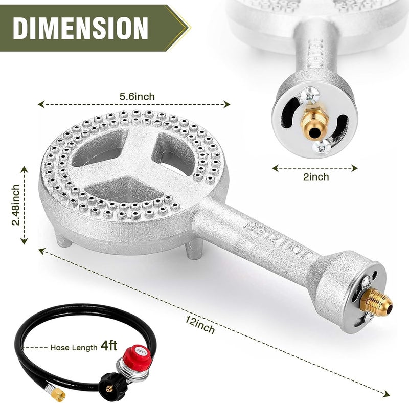 BestFire High Pressure Cast-Iron Propane Burner Head,Round Burner Head with 20 PSIG Adjustable High Pressure Propane Regulator with Hose and Brass Fitting for Propane Burner Head for Cooking Outdoor - Image 2